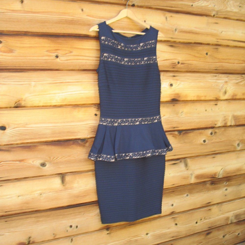 Tadashi Shoji Blue Pleated Peplum Dress - Picture 4 of 8